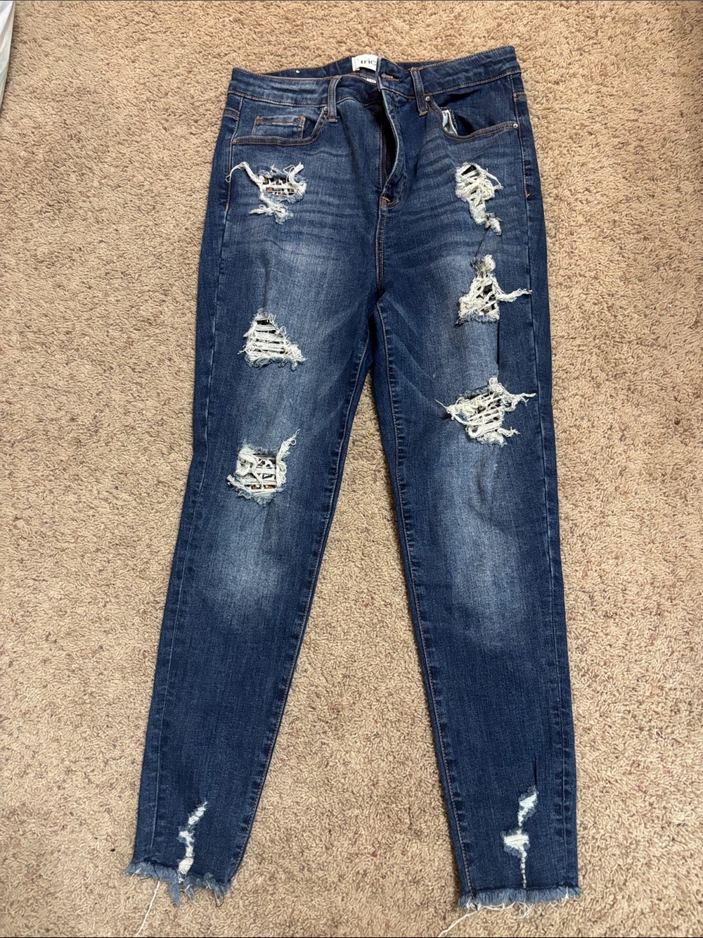 High-Rise Dark Blue Distressed Skinny Jeans